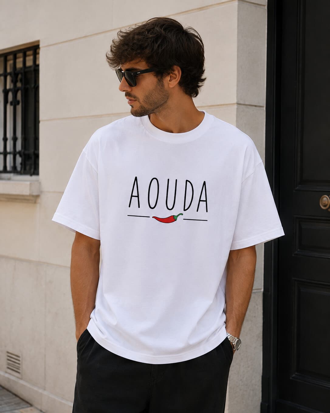 T-shirt Col Rond Homme, coloris blanc, porté de face