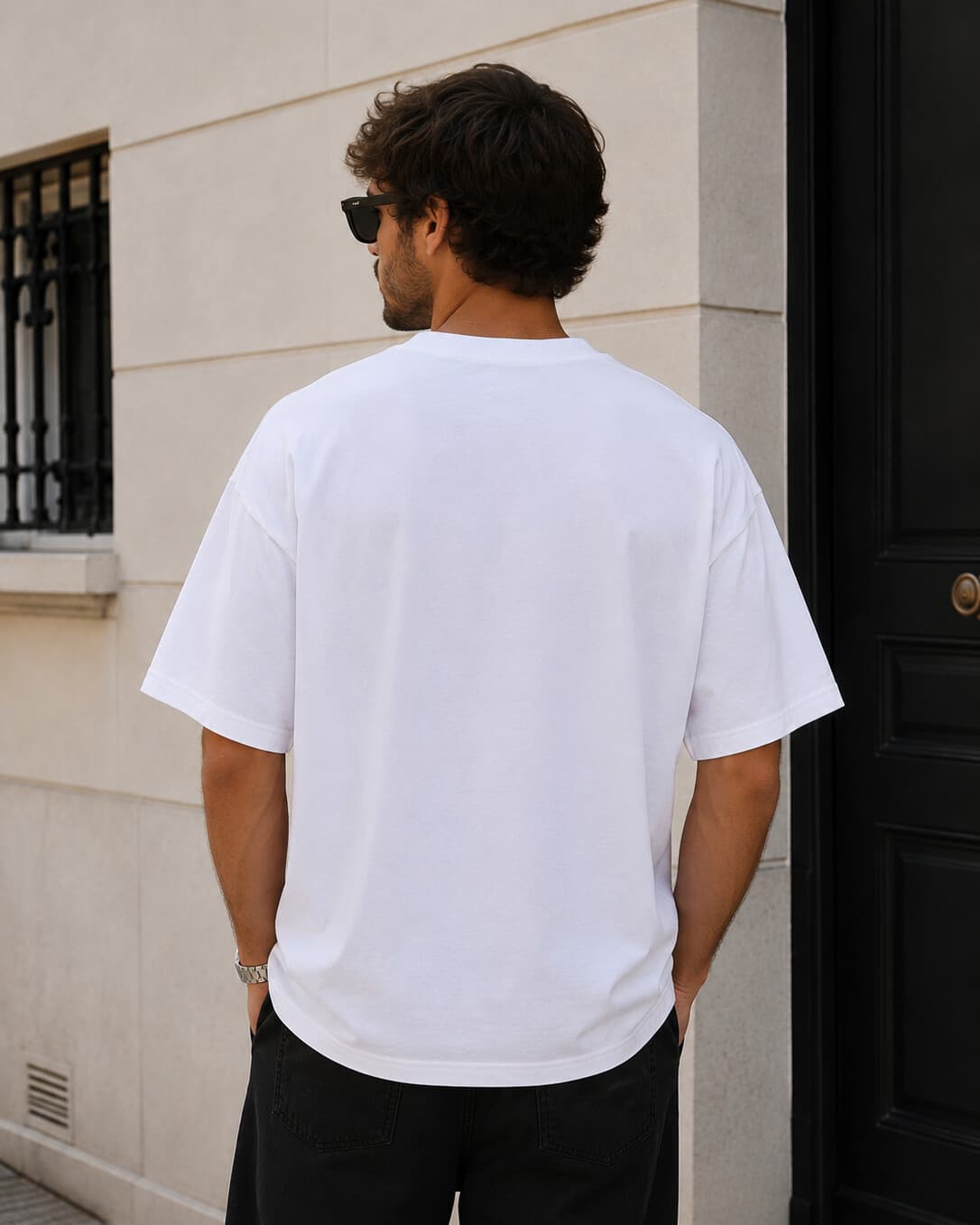 T-shirt Col Rond Homme, coloris blanc, porté de dos