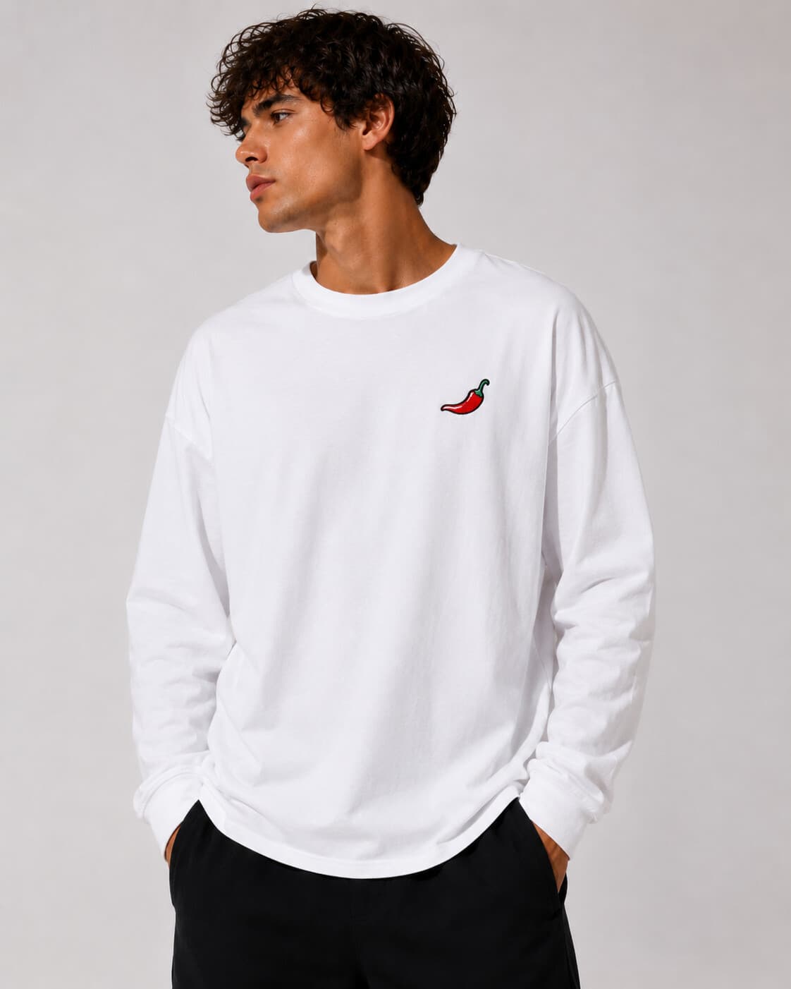 T-shirt Manches Longues Spicy Homme, coloris blanc, porté de face